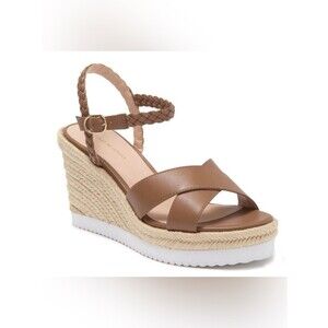 NEW Stuart Weitzman Mykonos Tan Leather Platform Espadrille Wedge Sandals Sz 10